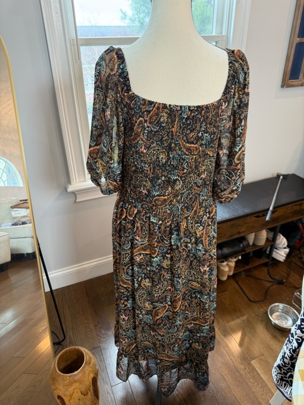 52Seven Smocked Square-Neck Maxi Dress in Multi Paisley - Picture 4 of 6